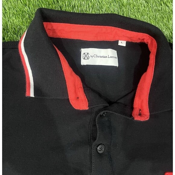 Christian Lacroix Men’s Polo Shirt Large Cotton Black Color Block Accents - Picture 2 of 8
